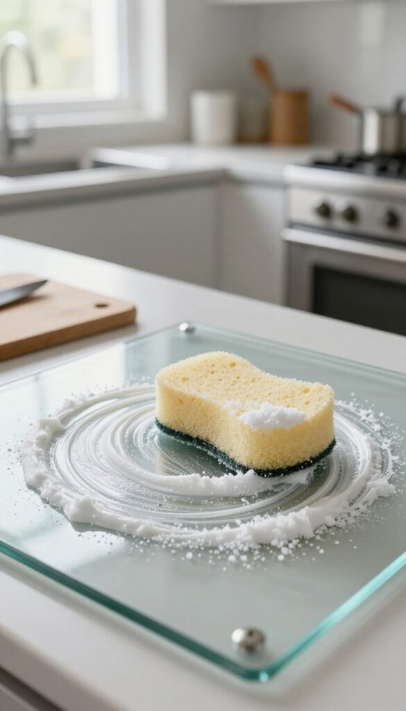 Applying a homemade salt and baking soda paste to clean oven glass door