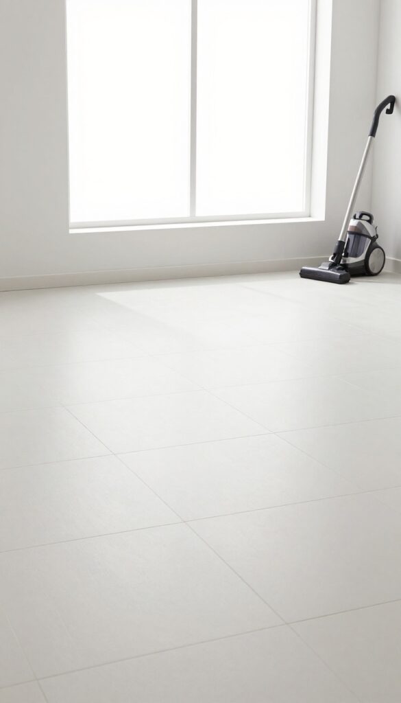 Empty tiled floor with clean grout lines, ready for cleaning