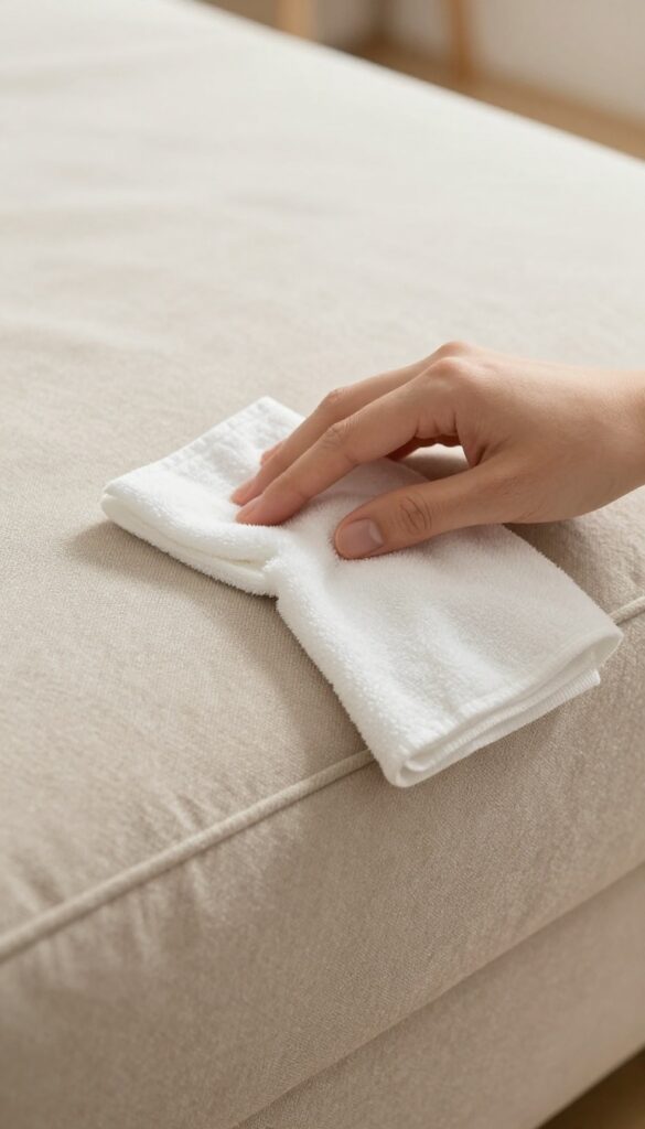 Testing cleaner on hidden spot of upholstery