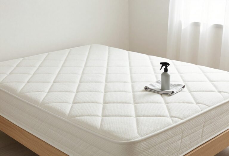 Clean white mattress with cleaning supplies