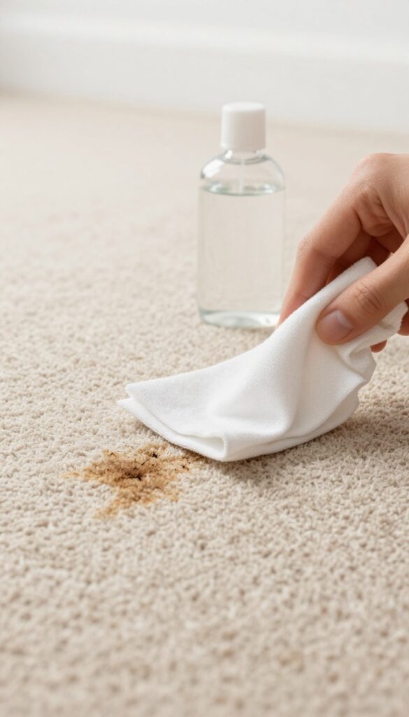 Cleaning ink stain from carpet with rubbing alcohol and white cloth
