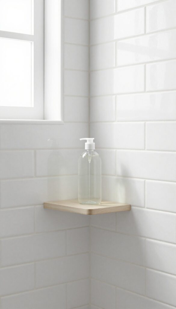 Subway tile herringbone pattern inside a shower niche