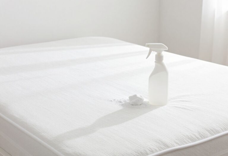 Clean mattress with cleaning supplies for urine stain removal