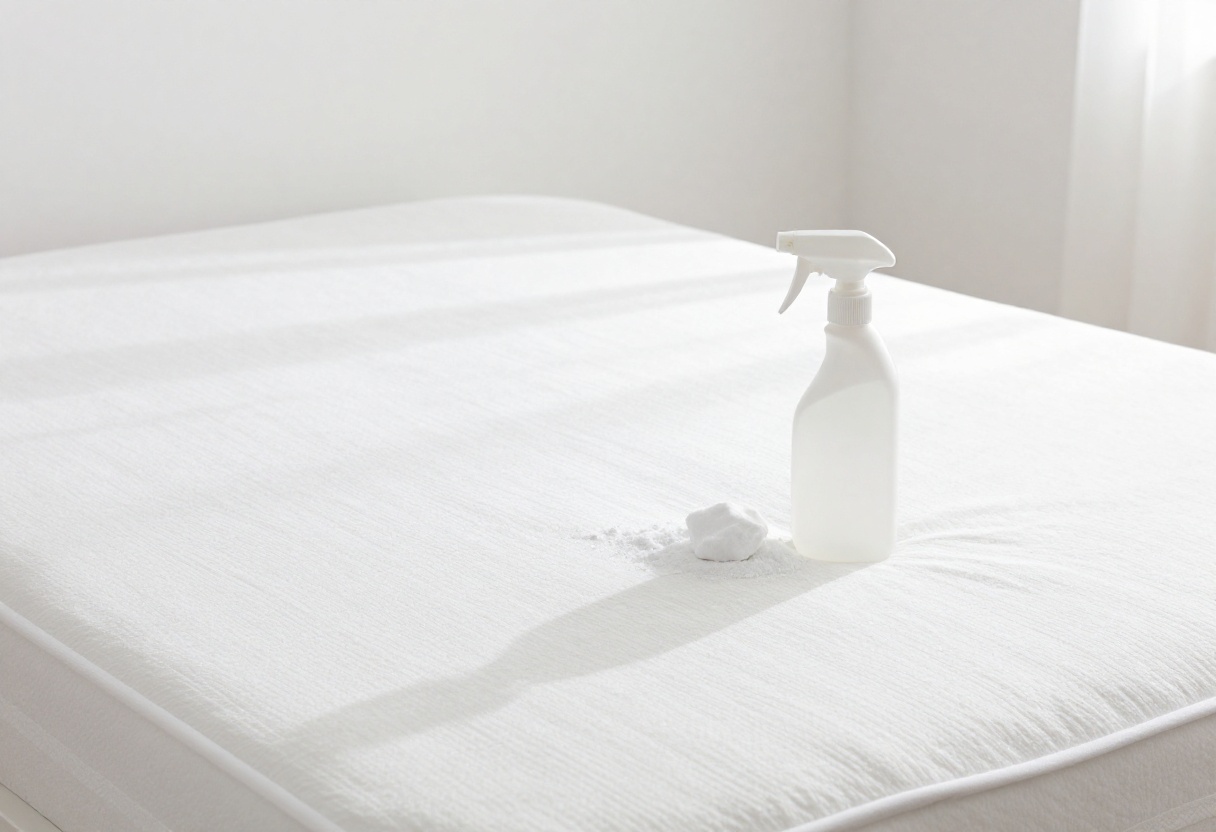 Clean mattress with cleaning supplies for urine stain removal