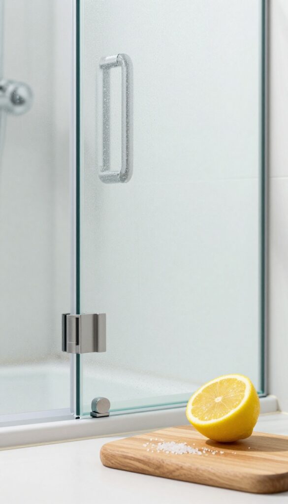 Lemon and salt solution for cleaning glass shower door