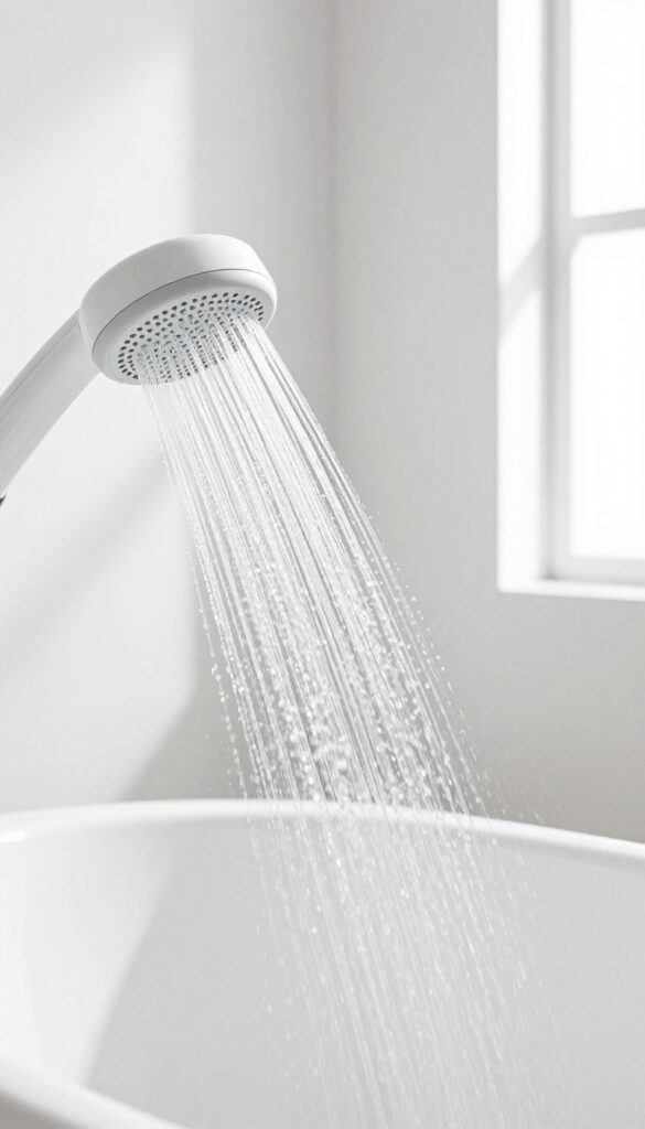 Rinsing blinds in bathtub with handheld showerhead