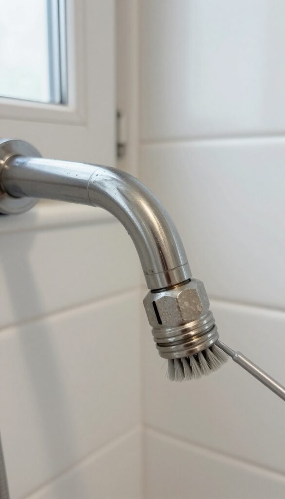 Cleaning shower head threads with a brush