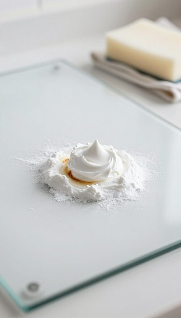 Baking soda paste on glass stove top stain