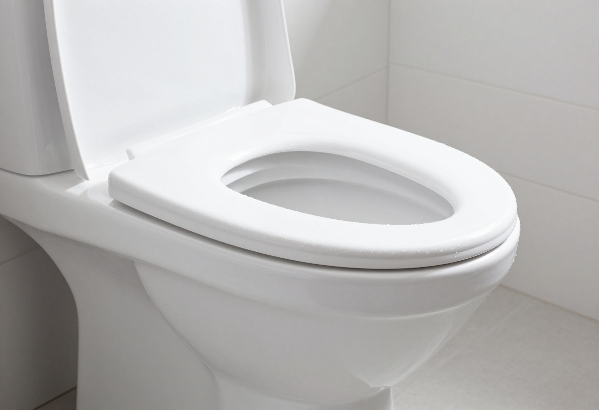 Sparkling clean toilet bowl in a bright bathroom
