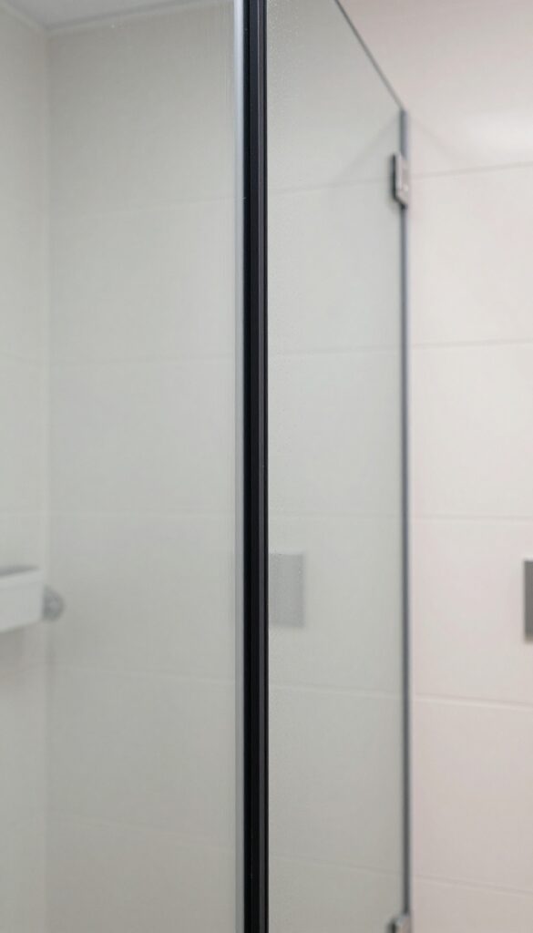 New weather stripping on a clean glass shower door preventing water leaks