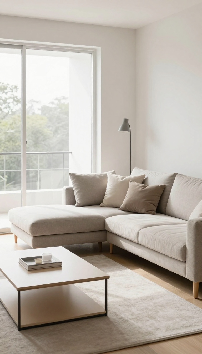 Small living room with a corner sofa maximizing seating and natural light