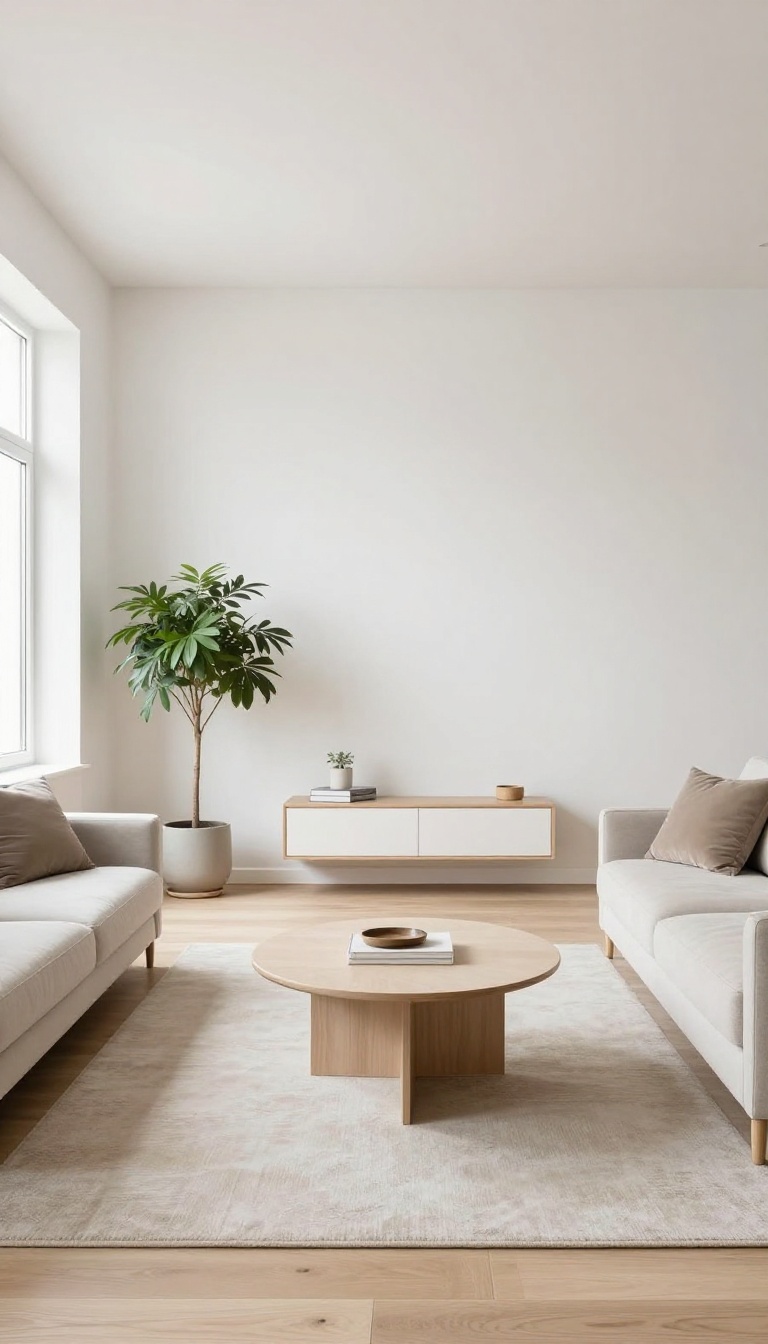 Small living room with clear center path and floating furniture