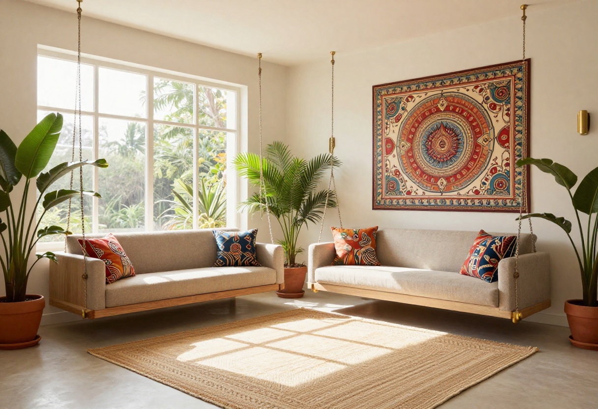 Indian living room with modern and traditional decor elements