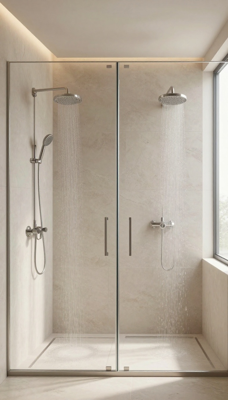 Luxurious walk-in shower with double rainfall showerheads for a spa-like experience