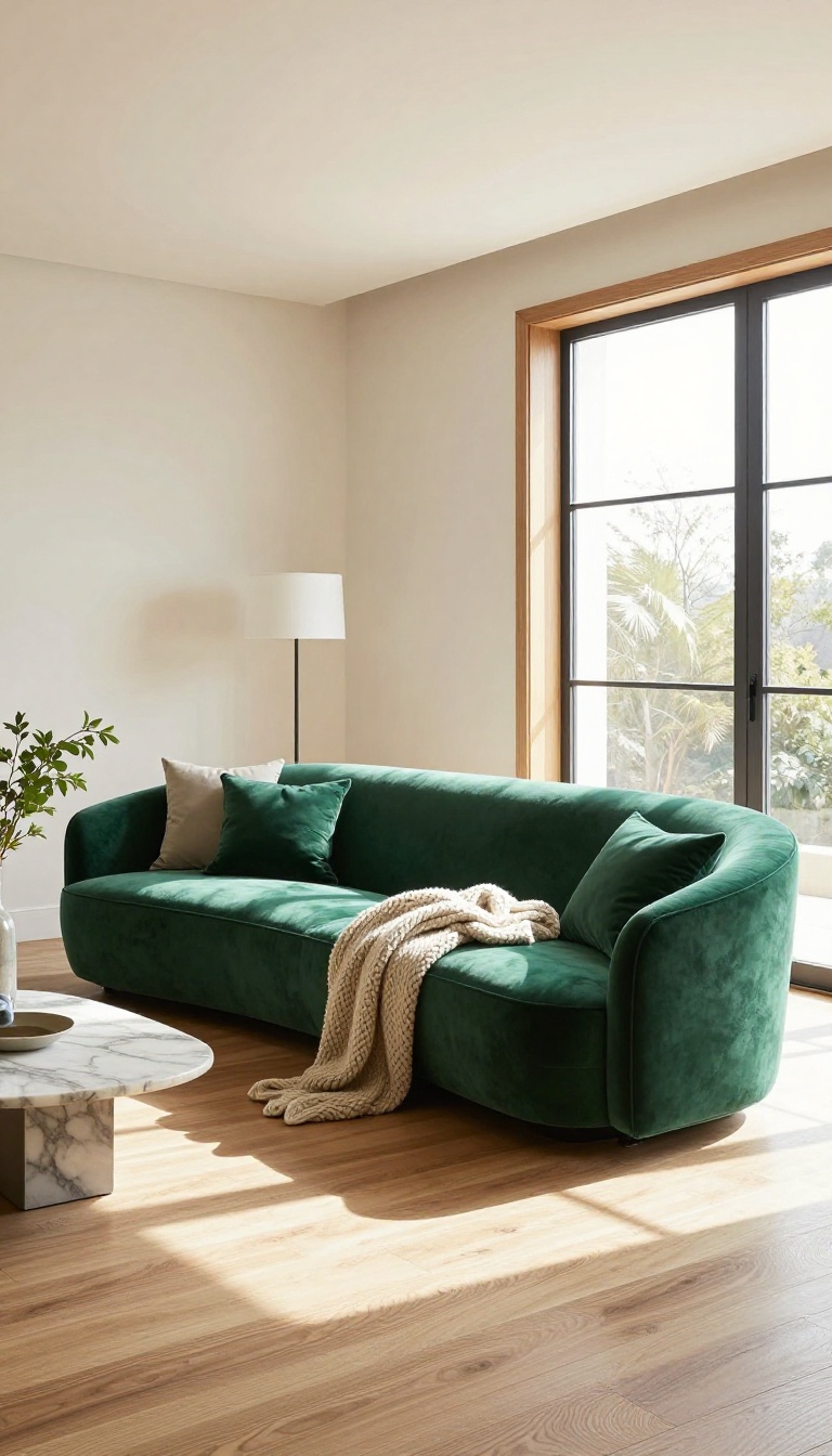 Statement velvet sofa in a luxurious living room