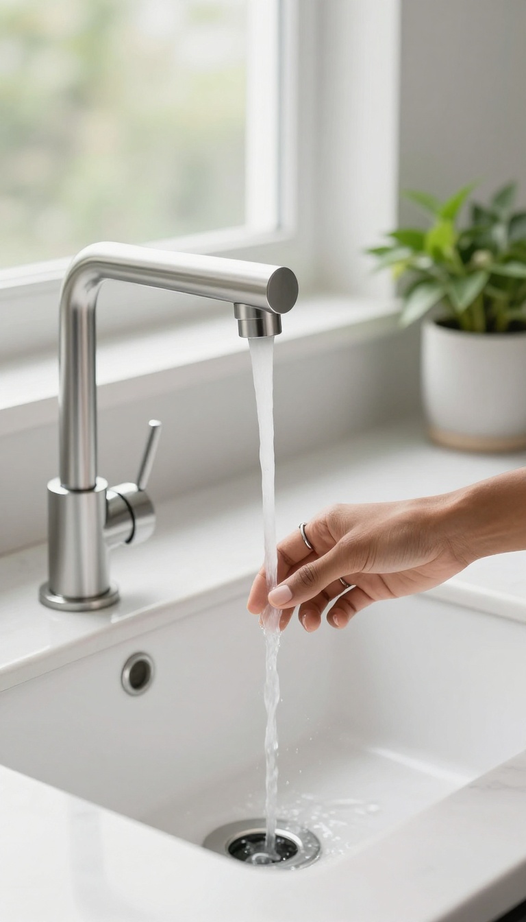 Modern touchless kitchen faucet with hand activating sensor