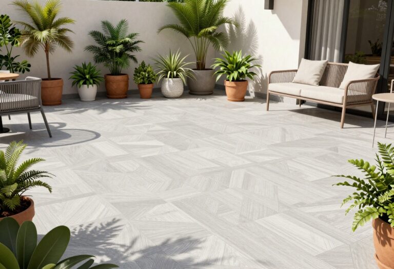Patio floor ideas on a budget - painted concrete with geometric pattern