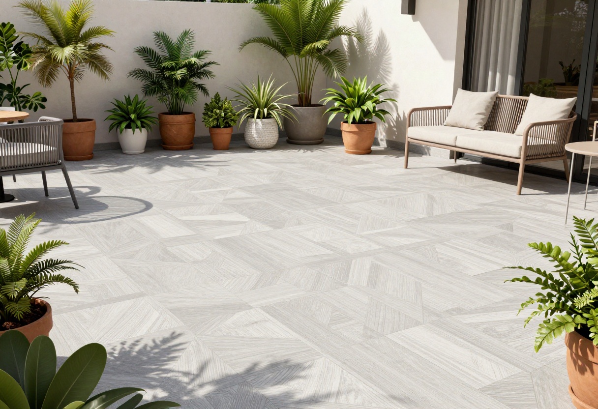 Patio floor ideas on a budget - painted concrete with geometric pattern