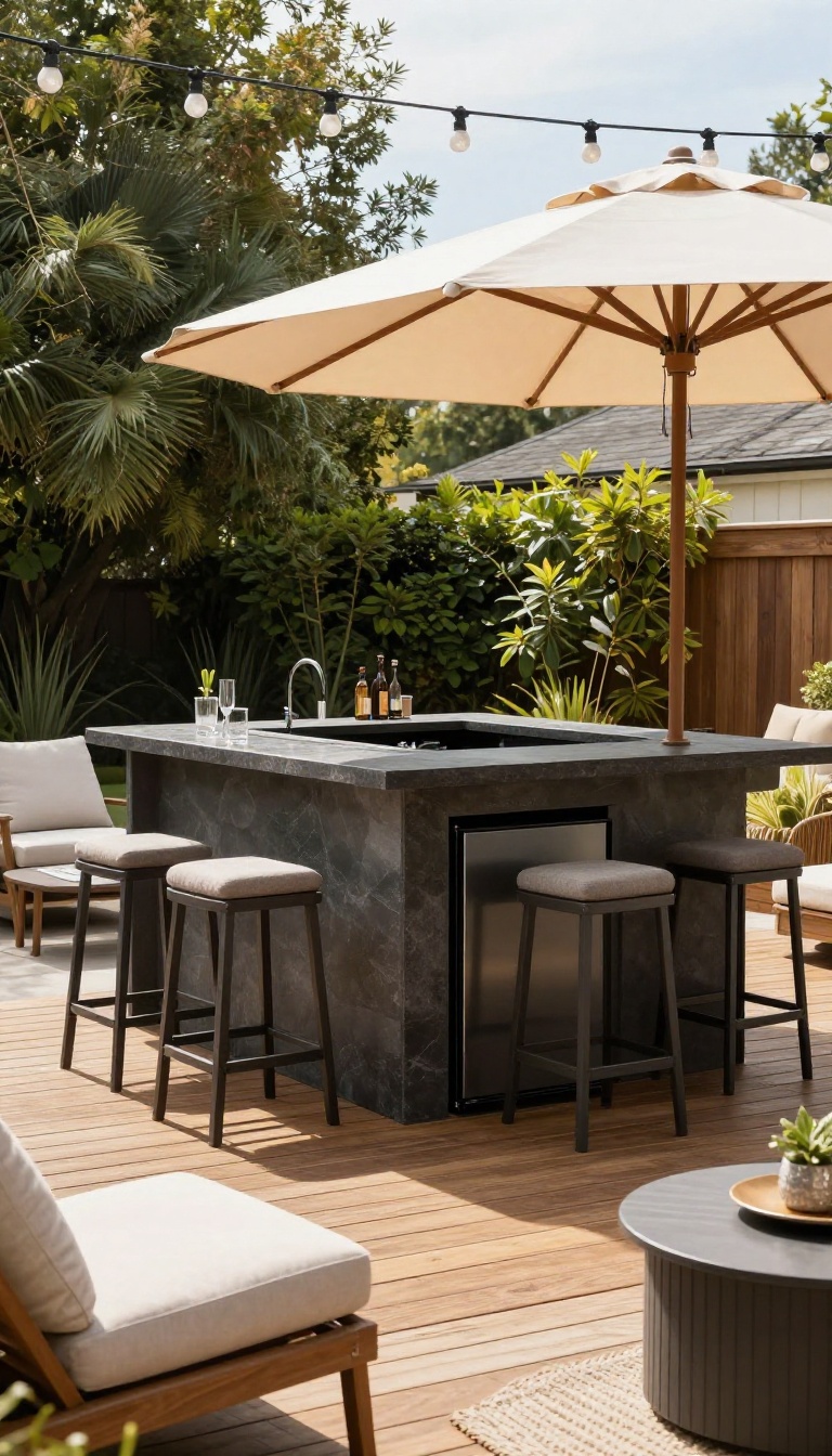 Deck with outdoor bar and patio seating area