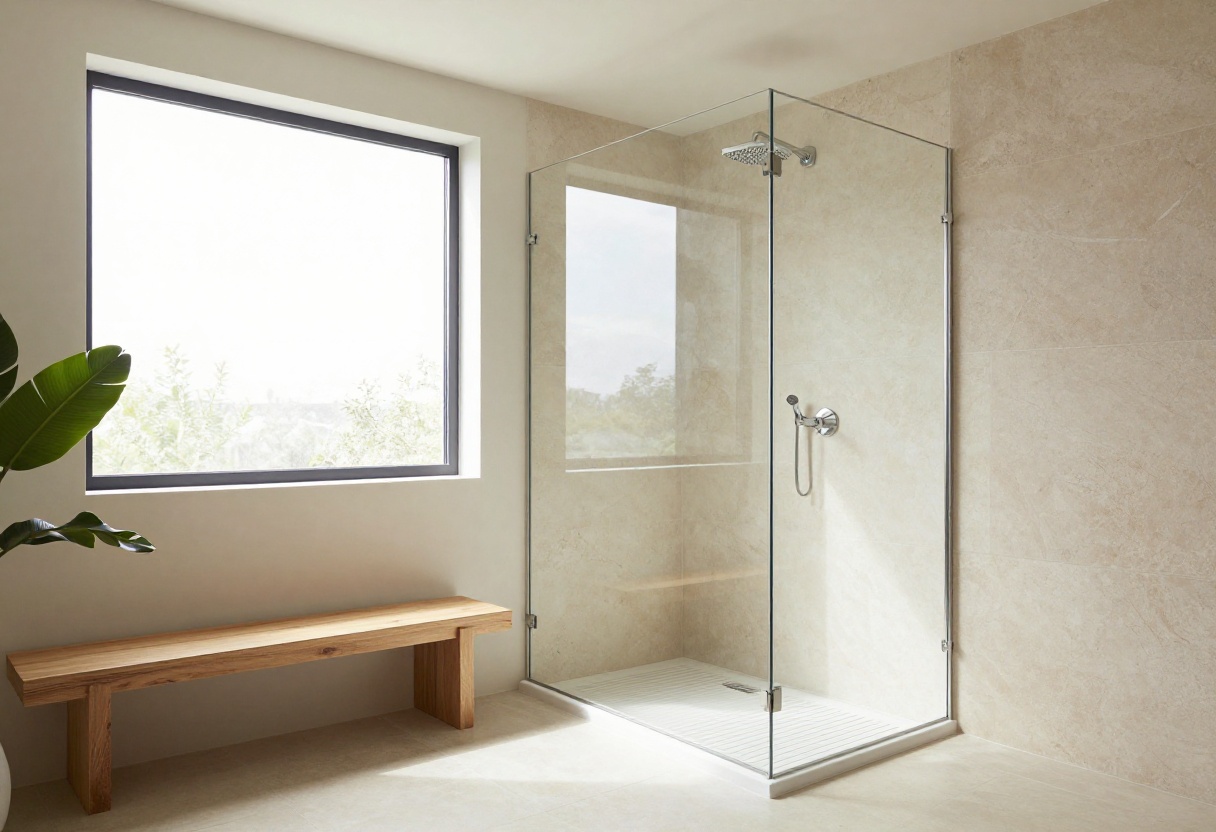 Open walk-in shower without glass in a modern bathroom