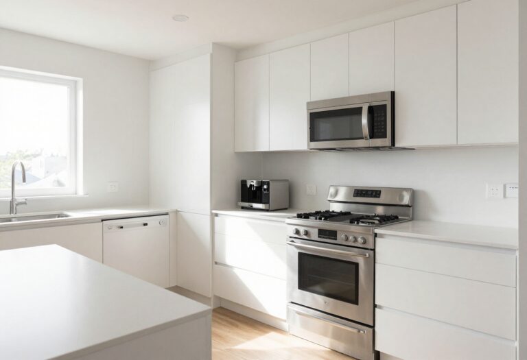 Modern kitchen with sleek built-in appliances and clean countertops