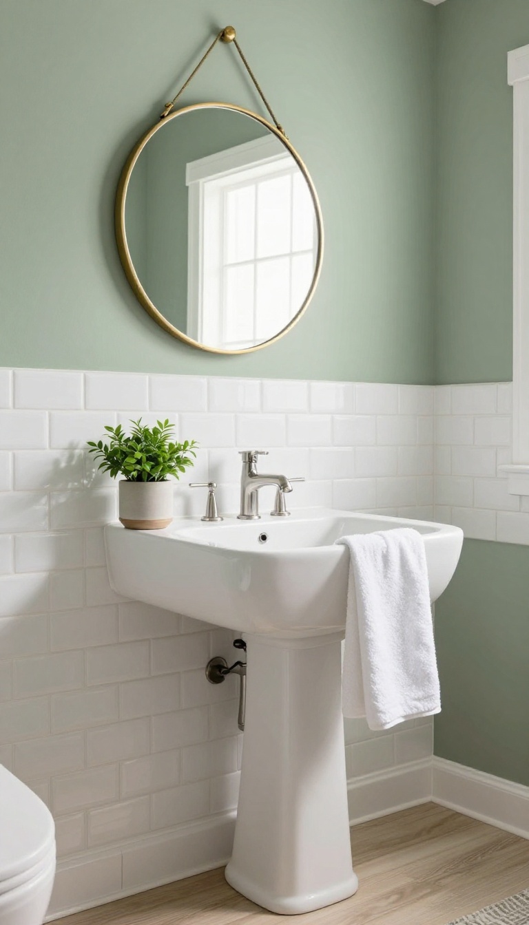 Guest bathroom with white subway tile backsplash behind a sink, bright and clean design