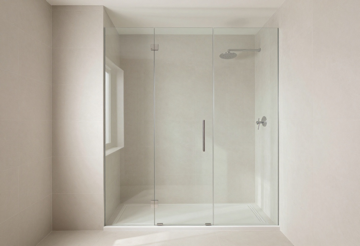 Modern bathroom with floor-to-ceiling tile above the shower