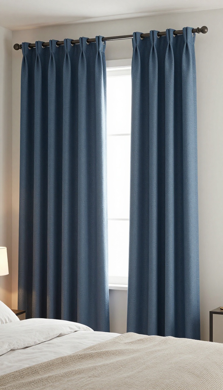 Cozy guest bedroom with blackout curtains drawn, creating a dark and peaceful sleep environment