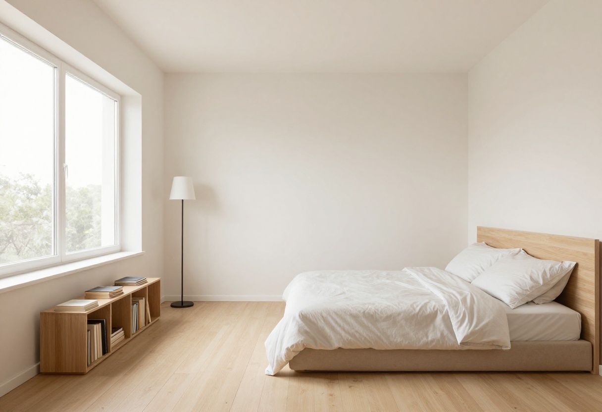 Small bedroom corner transformed into a cozy reading nook with a floor cushion and bookshelf