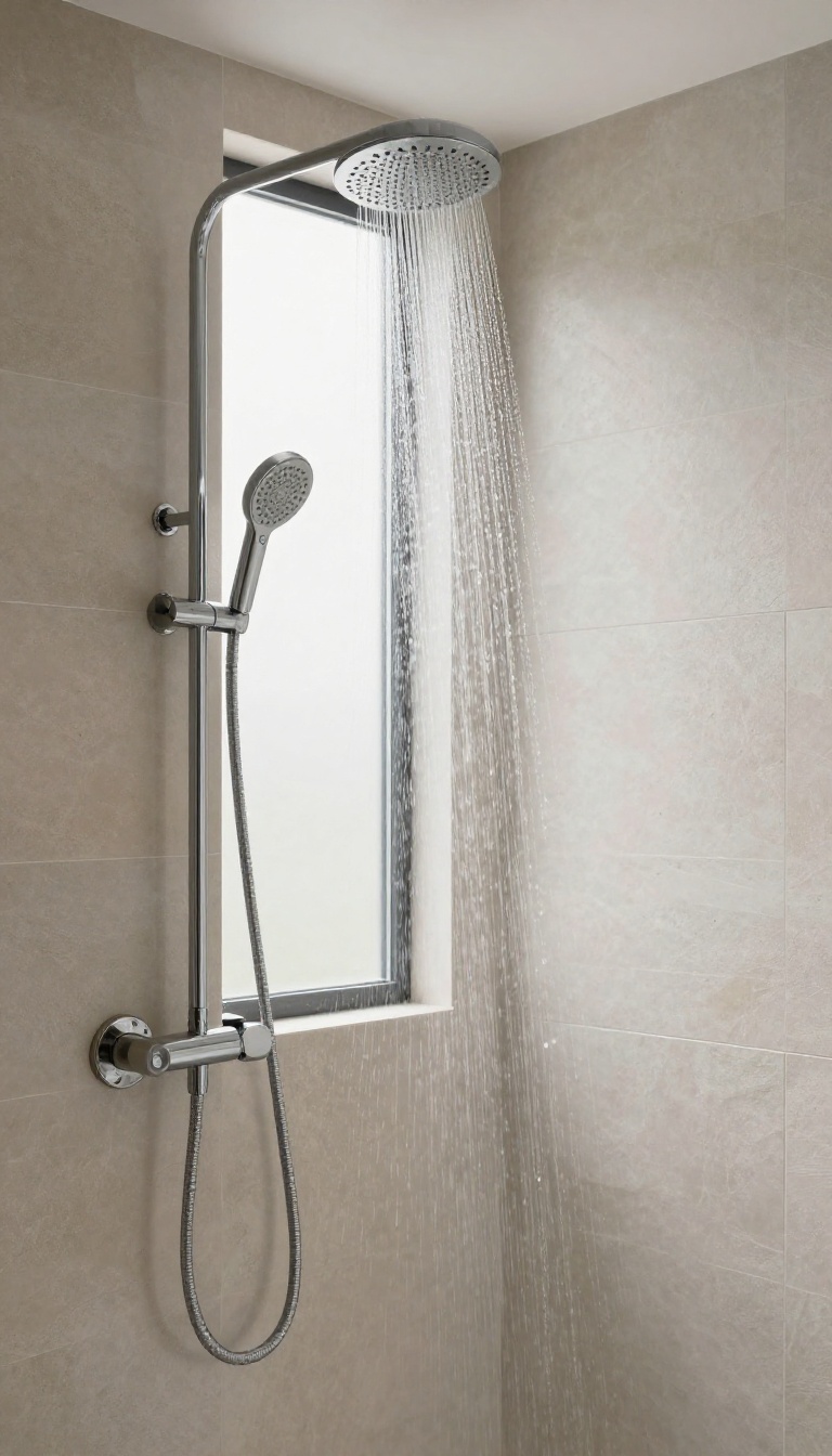 Modern bathroom shower with body jets providing a massaging water experience