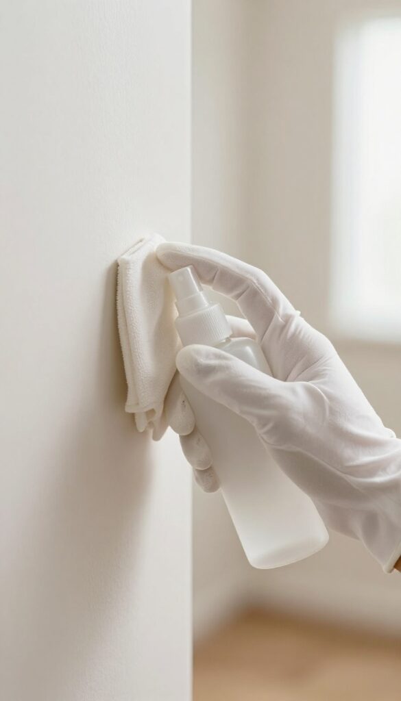 Testing a cleaner on a small, hidden spot on a wall to check for paint damage