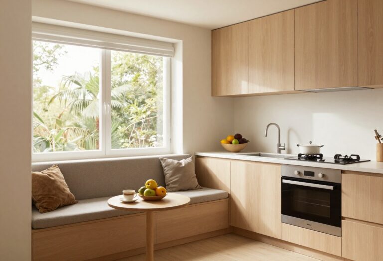 Cozy kitchen window nook with built-in bench seating