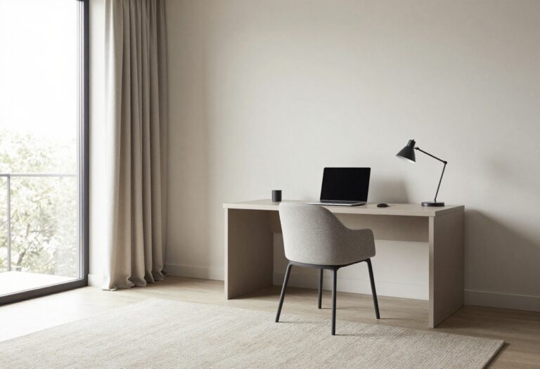 Guest room with a murphy bed folded up to reveal a home office desk