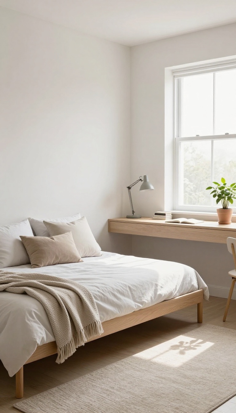 Small office and guest room combo with a daybed with trundle and a slim desk against the opposite wall