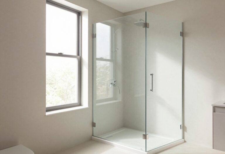 Bright bathroom with frameless glass shower screen