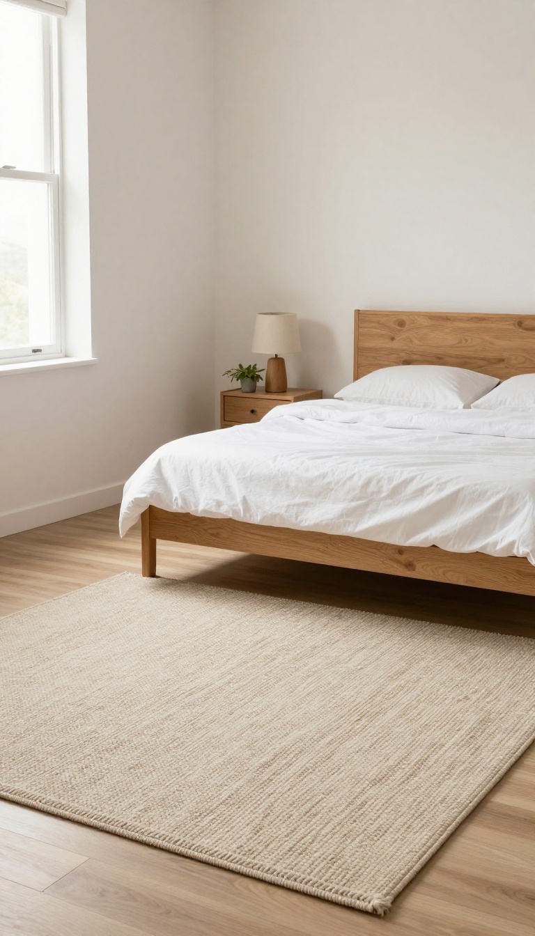 Small bedroom with a rug under the bed to define the space