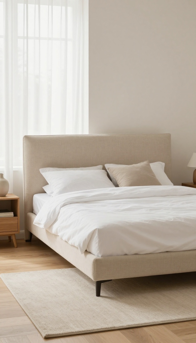 2. Add a Low-Profile Platform Bed with Upholstered Headboard