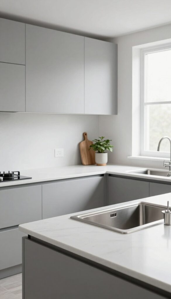 Sleek undermount stainless steel sink in a modern kitchen with quartz countertop