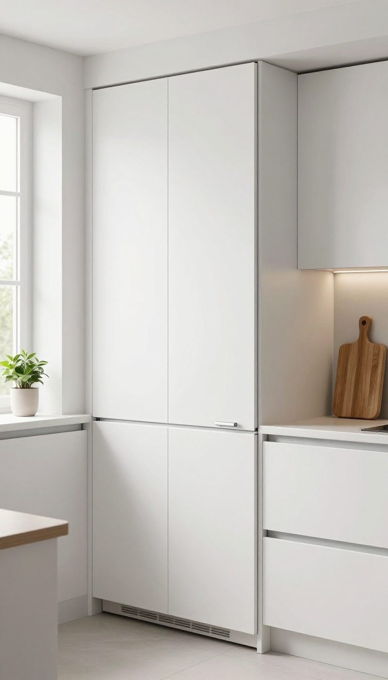 A custom kitchen cabinet enclosure with a magnetic catch hiding a gas cylinder, seamlessly blending with the surrounding cabinetry.