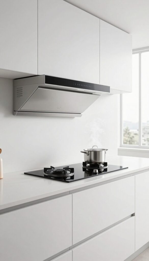 Sleek induction cooktop with built-in downdraft vent on a modern kitchen island