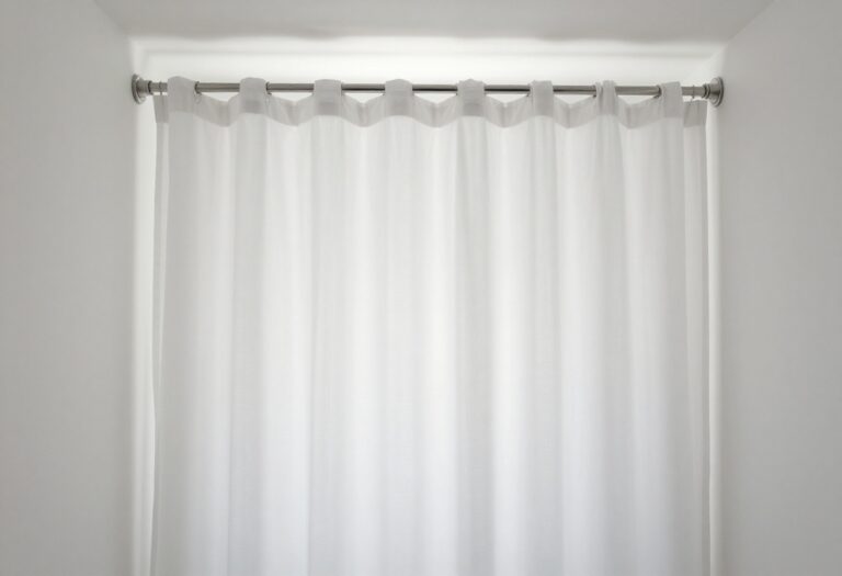 Ceiling-mounted shower curtain in a modern bathroom