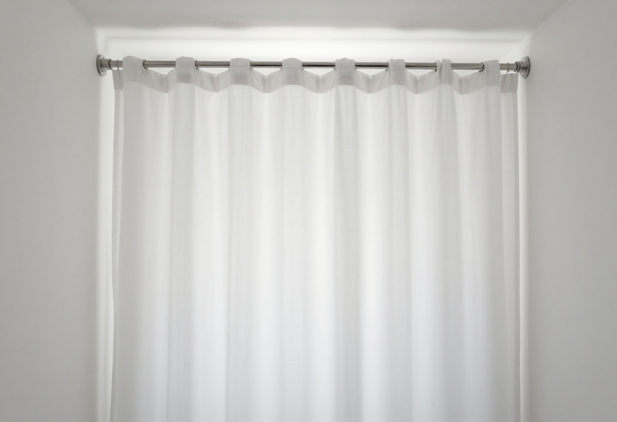 Ceiling-mounted shower curtain in a modern bathroom