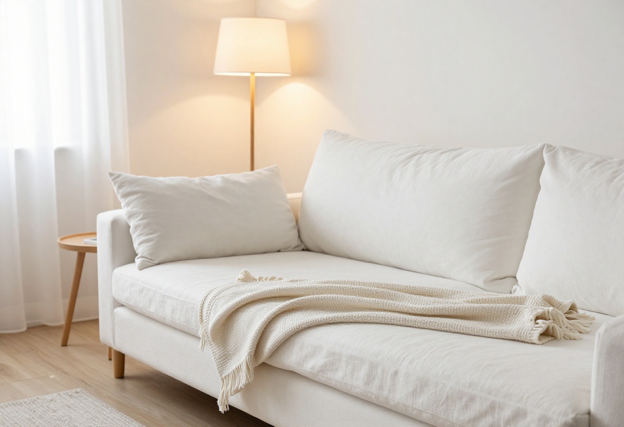A stylish sofa bed set up as a cozy guest sleeping area in a modern living room
