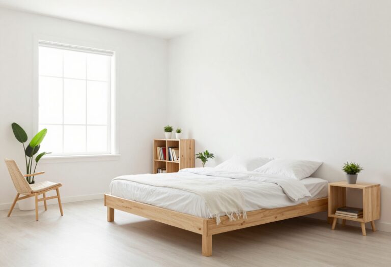 Small bedroom with lofted bed and reading nook