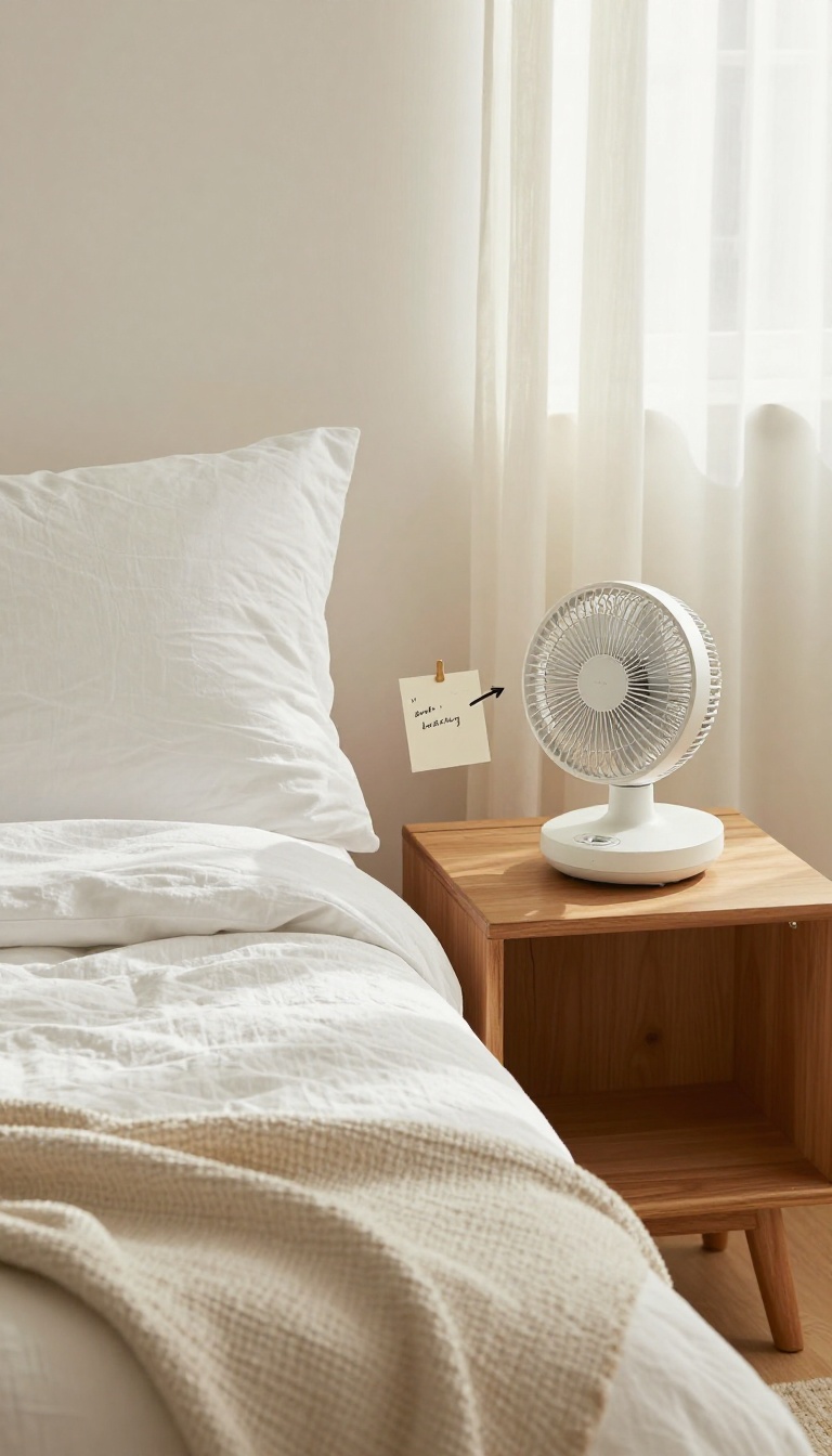 Guest bedroom with climate control tools on nightstand and under bed