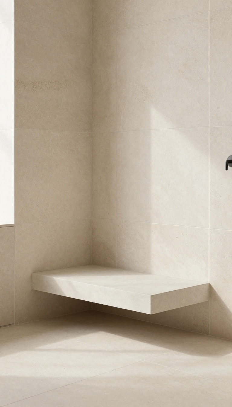 Modern bathroom with a built-in concrete shower seat