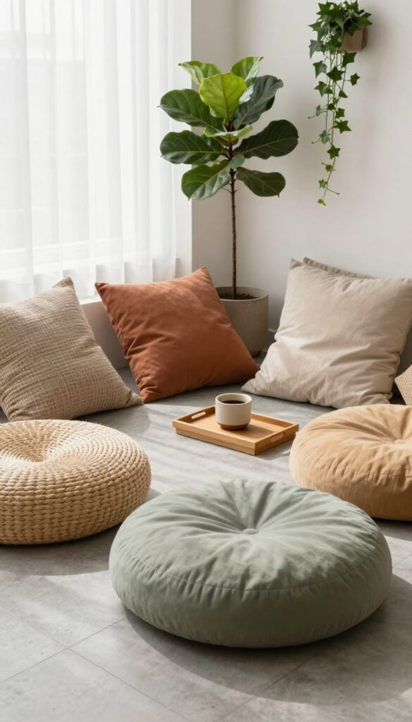12. Cushioned Floor Seating for Flexibility