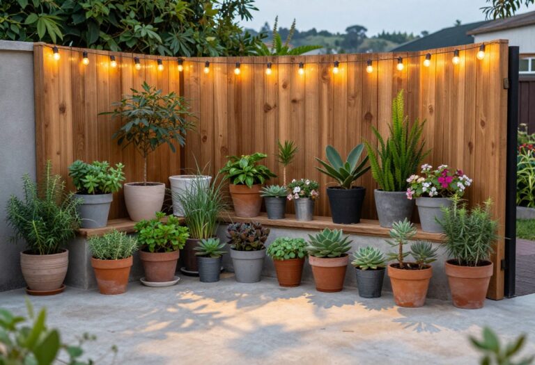 Cozy patio with natural privacy screen and plants