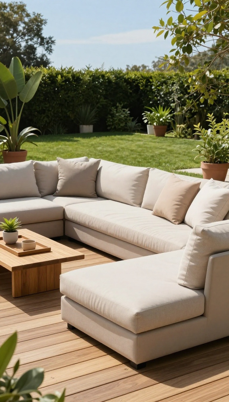 Modular sectional patio sofa in a bright backyard setting