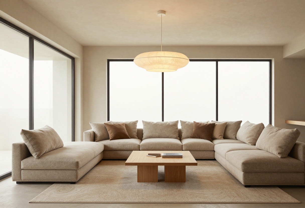 Modern living room with a minimalist chandelier as the focal point